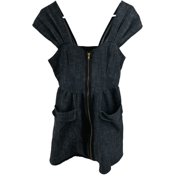 Nooworks Chambray Denim Dress Zip Up Mini Pocket Jean Short Sleeve Blue Medium - Picture 1 of 4